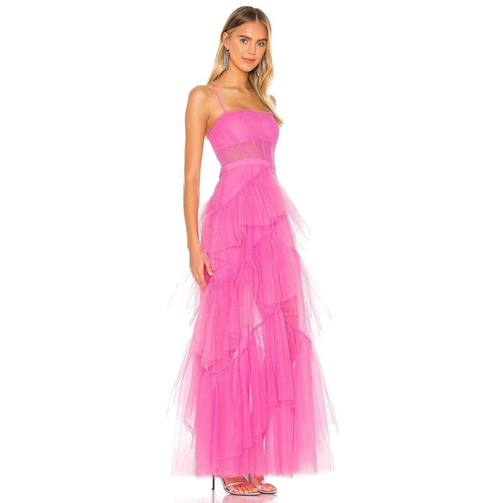 BCBGMaxAzria Hot Pink Tiered Tulle Gown - Picture 2 of 7